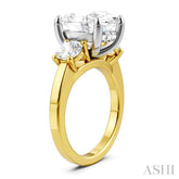 1 1/10 Ctw Tri-Mount Past, Present and Future Oval Shape Center Round Cut Diamond Semi-Mount Engagement Ring in 14K Yellow and White Gold